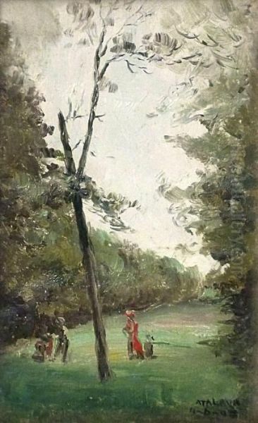 Promeneur Dans Un Parc. Oil Painting by Enrique Atalaya Gonzalez