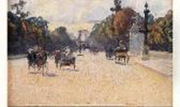 Caleches Sur Les Champs-elysees, Circa 1900 Oil Painting by Enrique Atalaya Gonzalez