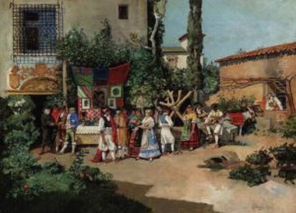 La Fiesta Oil Painting by Enrique Atalaya Gonzalez