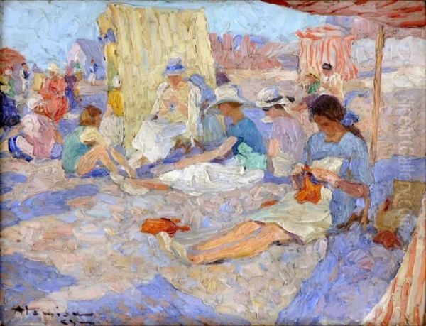 Scene De Plage. Oil Painting by Charles Garabed Atamian