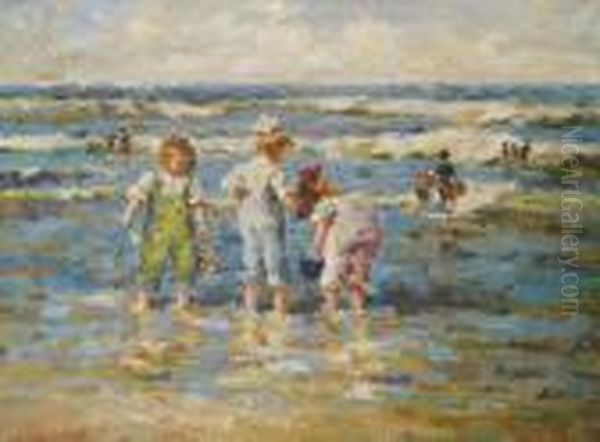 Petites Filles Jouant Sur La Plage Oil Painting by Charles Garabed Atamian