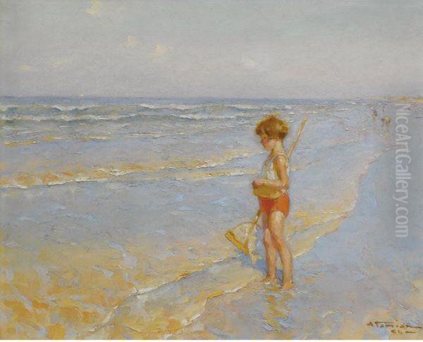 Playing On The Beach Oil Painting by Charles Garabed Atamian