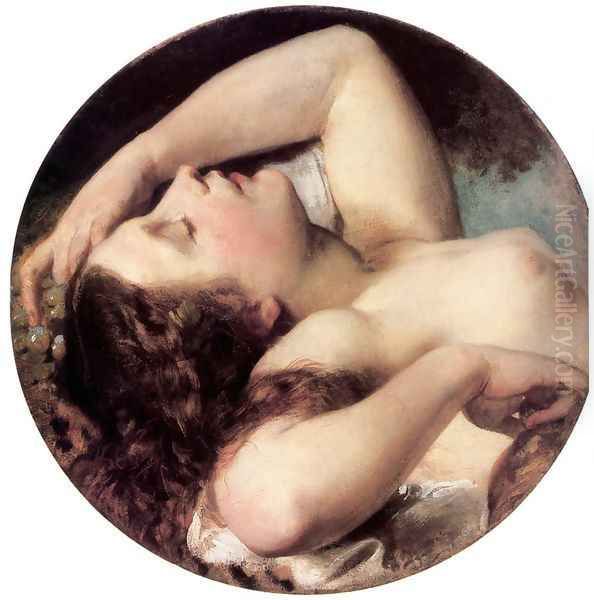 Sleeping Bacchante 1850-55 Oil Painting by Karoly Brocky