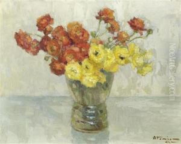 Flowers In A Glass Vase Oil Painting by Charles Garabed Atamian