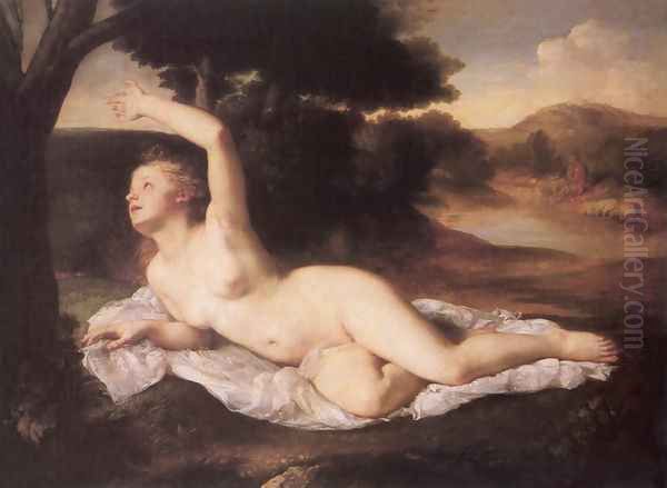 Nyugvo Pszyche (Venusz és Faun), 1850-55 Oil Painting by Karoly Brocky