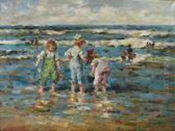 Petites Filles Jouant Sur La Plage Oil Painting by Charles Garabed Atamian