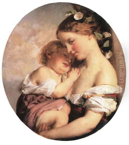 Mother and Child 1846-50 Oil Painting by Karoly Brocky