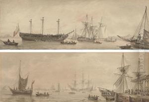 Shipping In The Lower Thames Oil Painting by Samuel Atkins