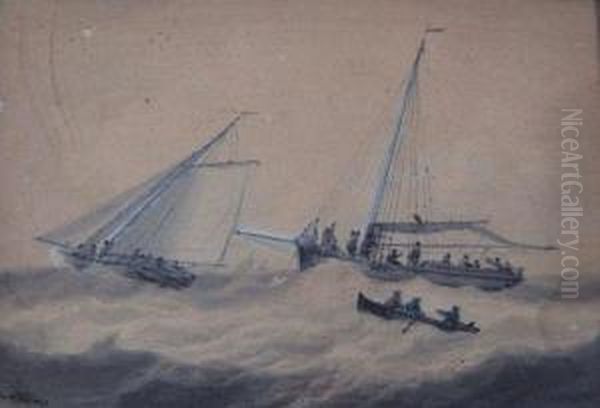 Shipping In A Swell Oil Painting by Samuel Atkins