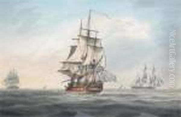 A Frigate Of The Blue Squadron Oil Painting by Samuel Atkins