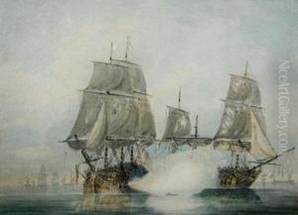 A Britishtwo Decker Oil Painting by Samuel Atkins