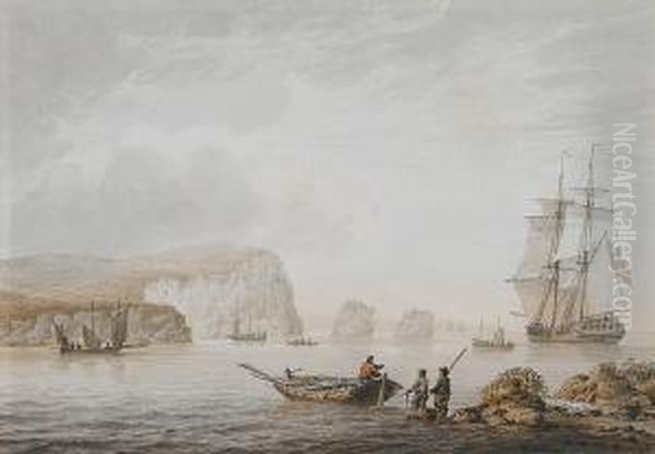 Shipping Off A Coast Oil Painting by Samuel Atkins