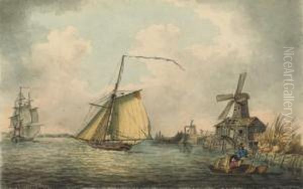 An Armed Cutter Running Up The Estuary Oil Painting by Samuel Atkins