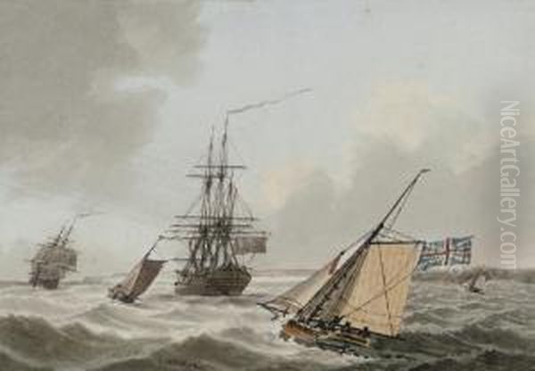 Frigates Of The Royal Navy Off Torbay, Devon Oil Painting by Samuel Atkins