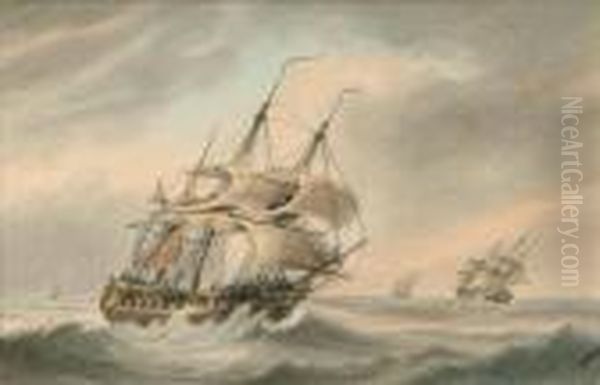 A Brisk Gale: Aneast Indiaman Oil Painting by Samuel Atkins