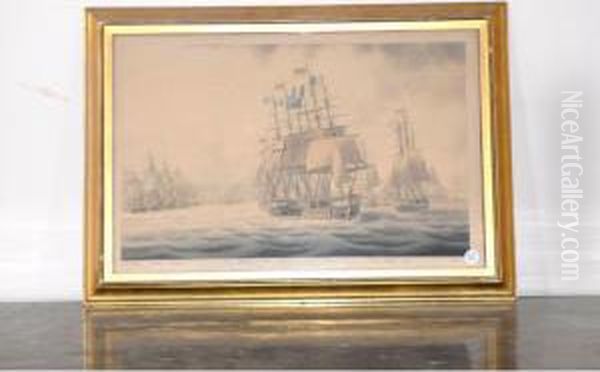 The British Squadron Commanded By Sir James Saumarez Oil Painting by Samuel Atkins