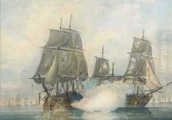 The Broadside Salute Oil Painting by Samuel Atkins