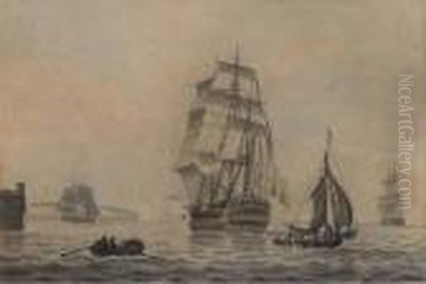 An English Man-o'war Leaving Port Oil Painting by Samuel Atkins