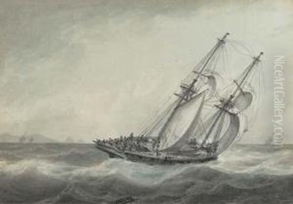 A Crowded Brig In A Cracking Breeze Oil Painting by Samuel Atkins