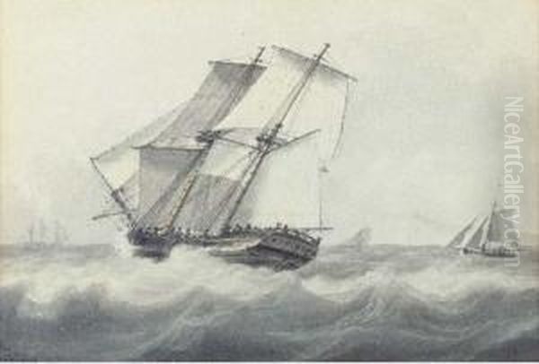 Brigs On High Seas Oil Painting by Samuel Atkins