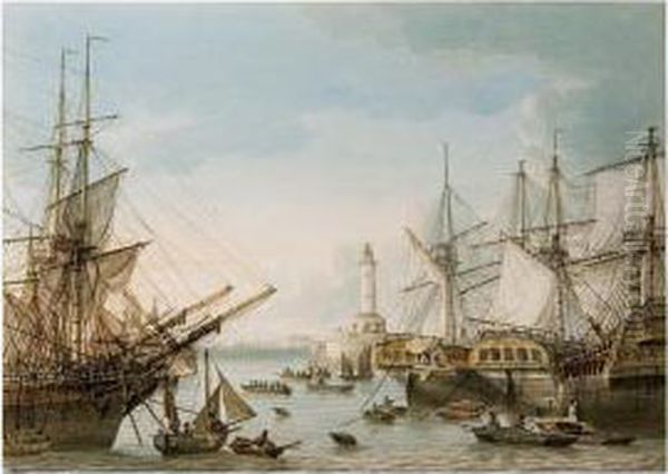 Shipping In Ramsgate Harbour Oil Painting by Samuel Atkins