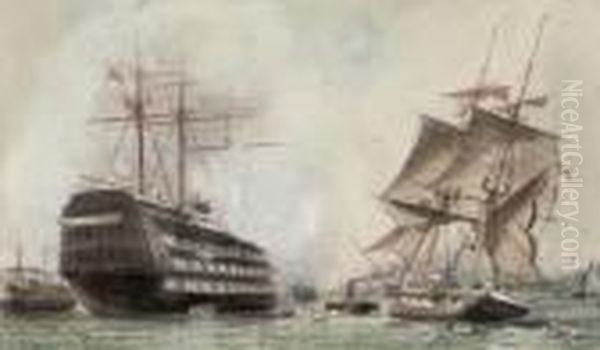 H.m.s. Oil Painting by William Edward Atkins