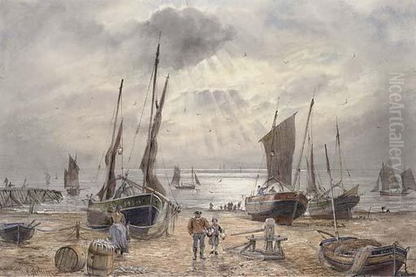 The Shoreham Fishing Fleet Returning At The End Of The Day Oil Painting by William Edward Atkins