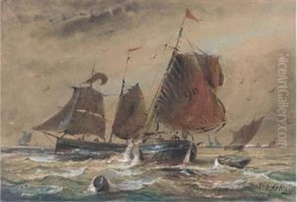 Fishing Boats In Close Quarters In The Channel Oil Painting by William Edward Atkins