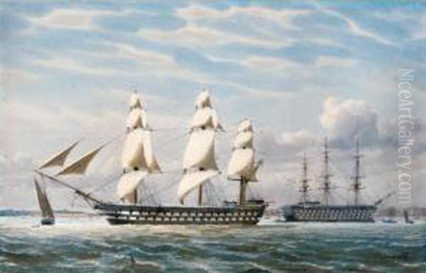 H.m.s.edgar Leaving Portsmouth, April 1865 Oil Painting by William Edward Atkins