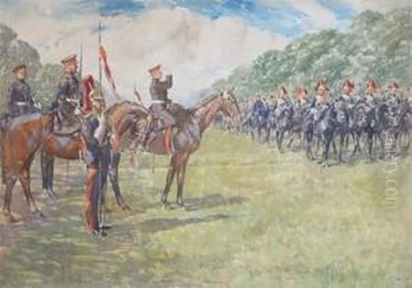 Reviewing The Household Cavalry In Hydepark Oil Painting by John Atkinson