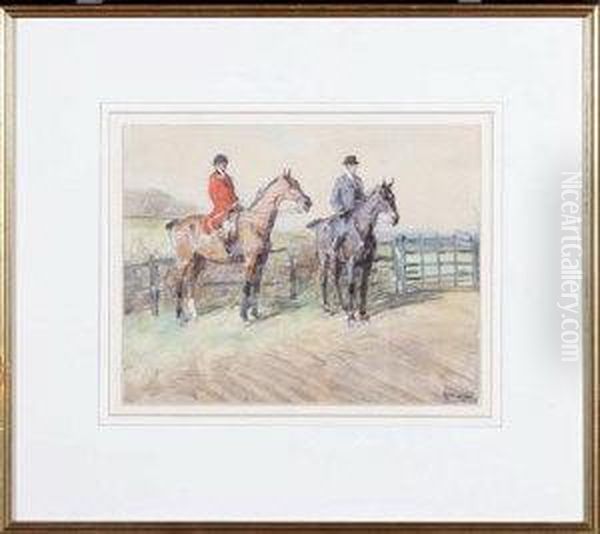 Two Hunt Members At A Field Gate Oil Painting by John Atkinson