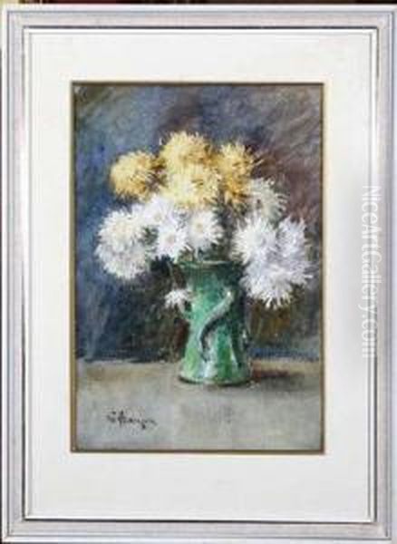 Flowers Arranged In A Green Vase Oil Painting by John Atkinson