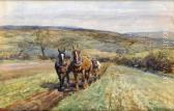 Ploughing Oil Painting by John Atkinson