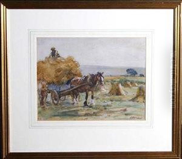 A Horsecart In A Cornfield Oil Painting by John Atkinson