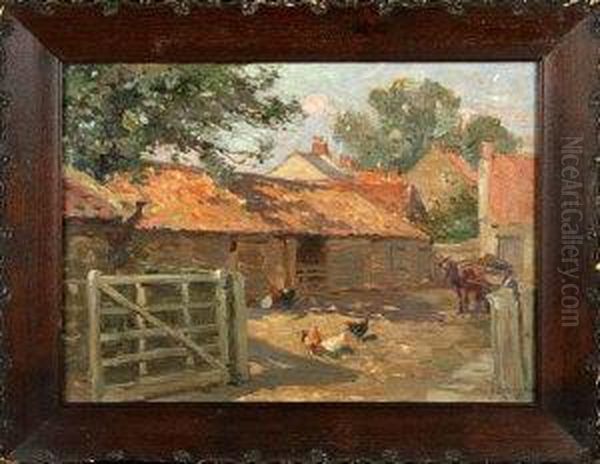 A Yorkshire Farmyard Oil Painting by John Atkinson