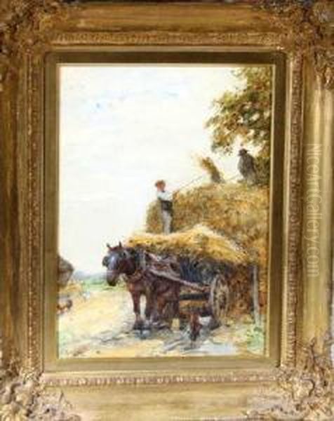 Workers Unloading A Hay Cart Oil Painting by John Atkinson