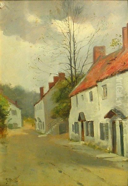 A Village Lane Oil Painting by John Atkinson