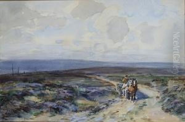 Horse And Cart On A Moorland Track, Probably The North Yorkshire Moors Oil Painting by John Atkinson