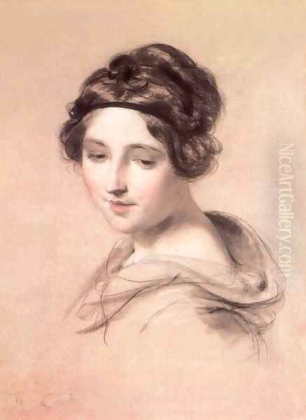 Young Woman 1840s Oil Painting by Karoly Brocky