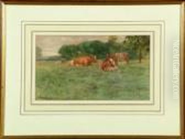 Cattle Resting In A Summer Meadow Oil Painting by John Atkinson