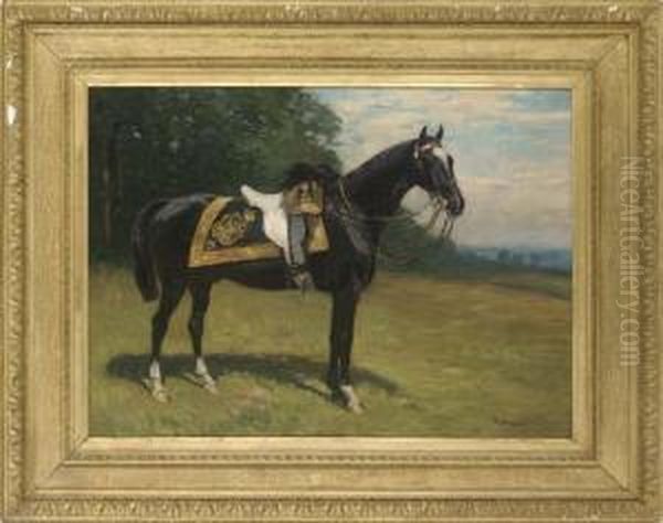 A Regimental Horse Of The 1st Life Guards, In An Extensivelandscape Oil Painting by John Atkinson