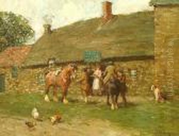 Figures Before A Country Inn Oil Painting by John Atkinson