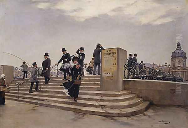 A Windy Day on the Pont des Arts Oil Painting by Jean Beauduin