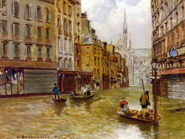 Street in Paris during Flood of 1910 Oil Painting by Carlo Brancaccio