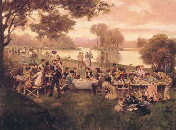 Luncheon on the grass Oil Painting by Carlo Brancaccio