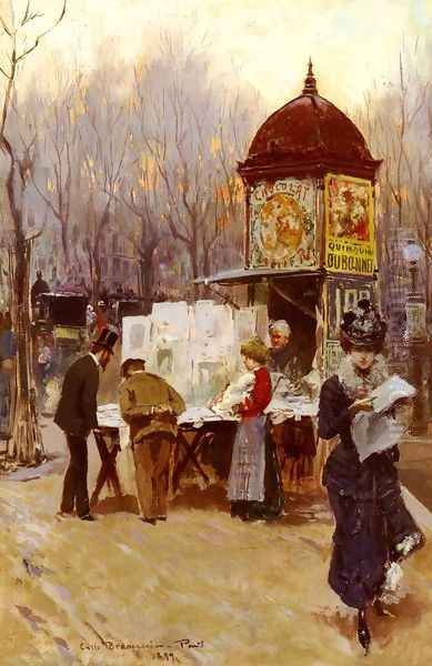 The Kiosk, Paris Oil Painting by Carlo Brancaccio