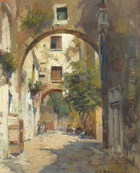 A Shady Street in Naples Oil Painting by Carlo Brancaccio