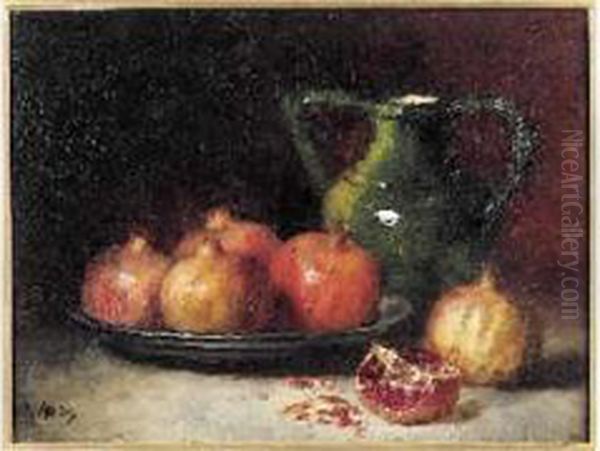 Nature Morte Aux Grenades Et Au Pichet Vert Oil Painting by Antoine Ferdinand Attendu