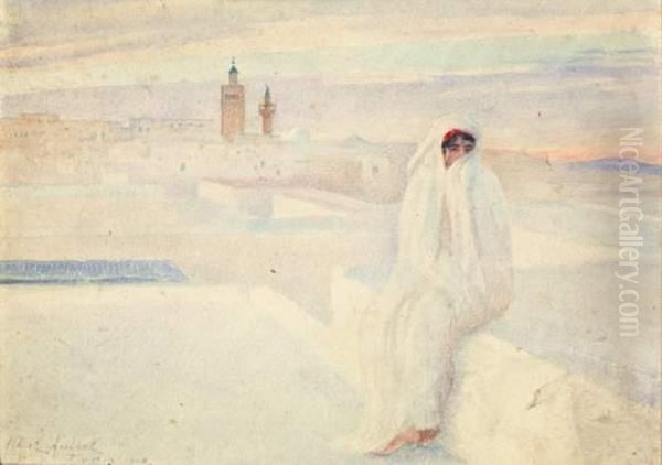 Jeune Femme Sur Une Terrasse A Tunis Oil Painting by Albert Aublet