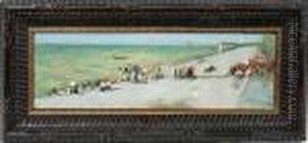 Beach Scene With Figures Oil Painting by Albert Aublet